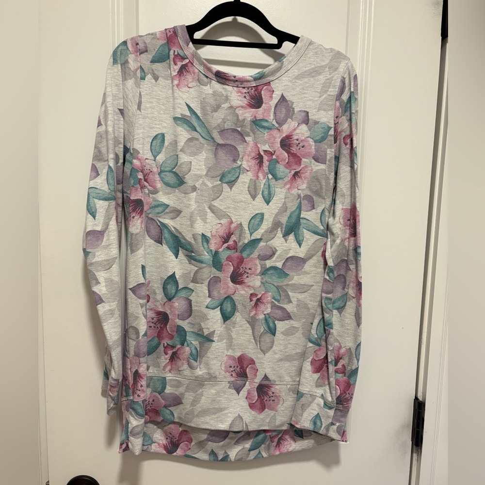 Floral Long Sleeve Women's Top Ideology Tunic Shirt size medium lattice back